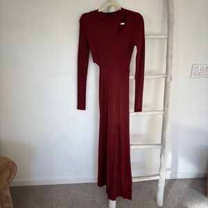 Chic Long Sleeve Burgundy Dress